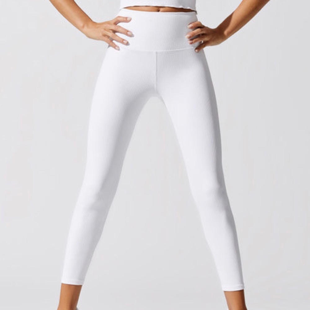 Carbon38 Ribbed Regular Rise 7/8 Legging White - Picture 2 of 8